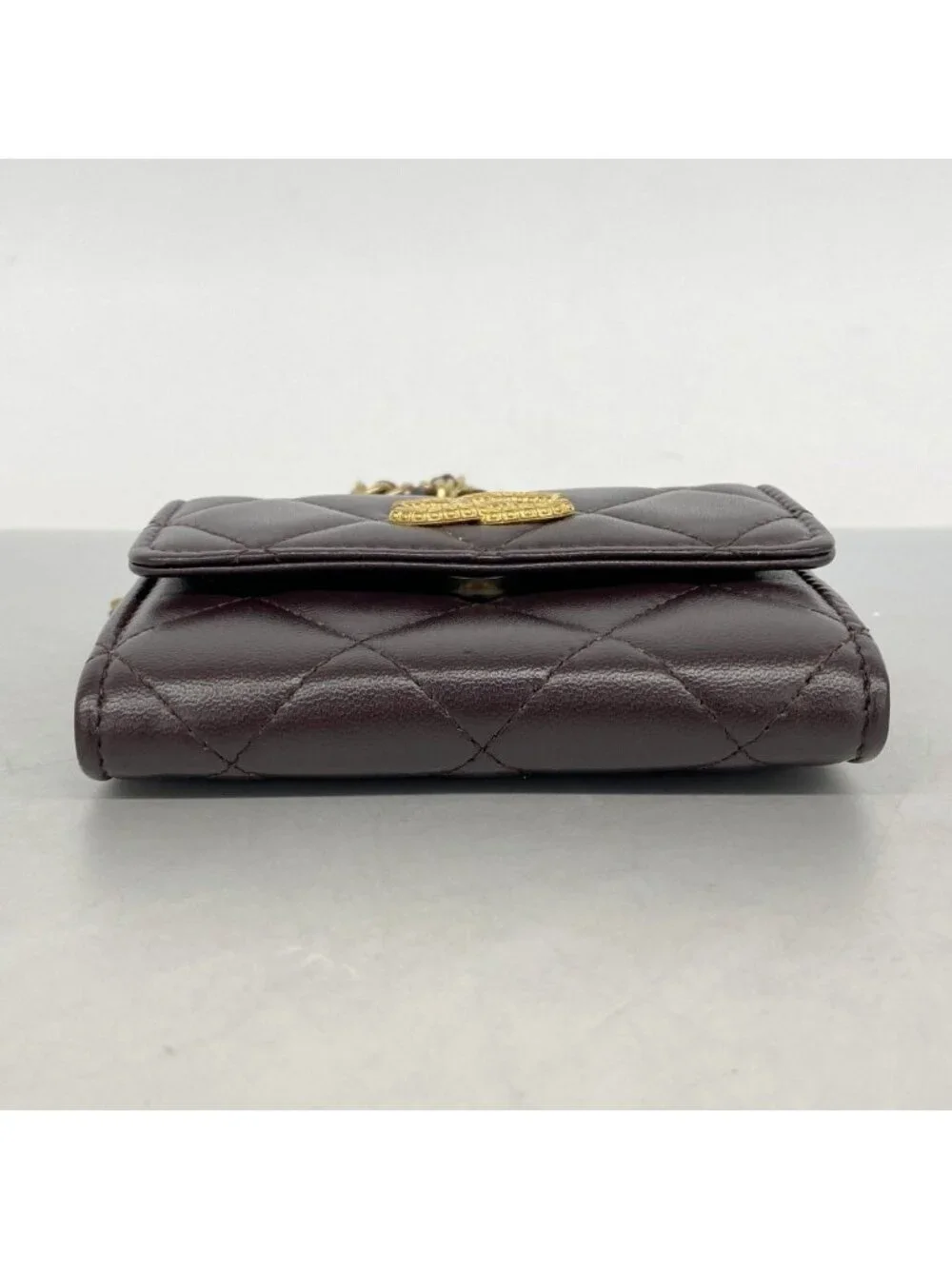 Chanel Shoulder Wallet Quilted Lambskin Dark Brown Gold